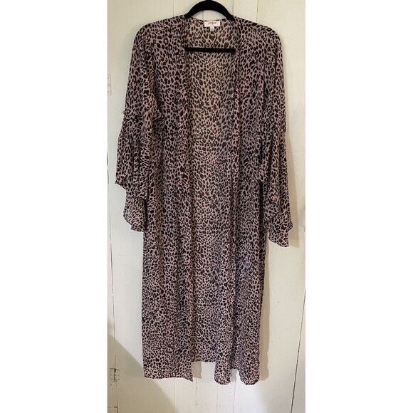 Umgee Leopard Print Duster Open Front Cardigan Longline Lightweight Festival - Picture 1 of 5